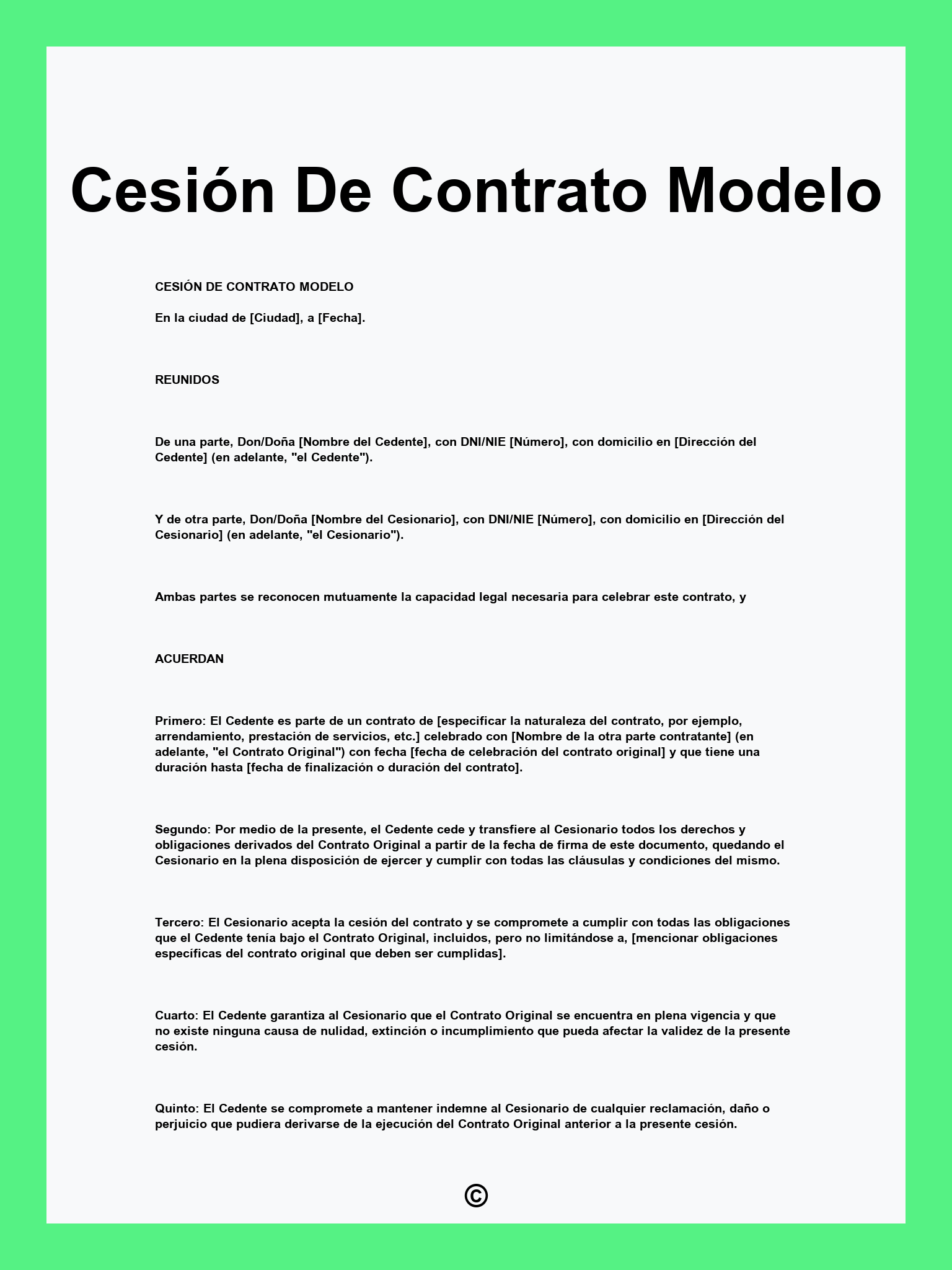 Cesión De Contrato Modelo