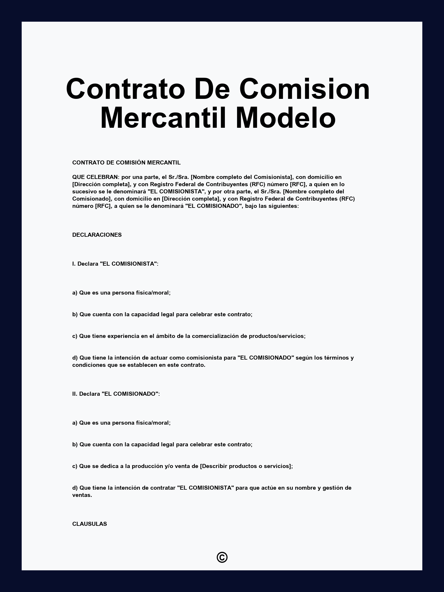 Contrato De Comision Mercantil Modelo