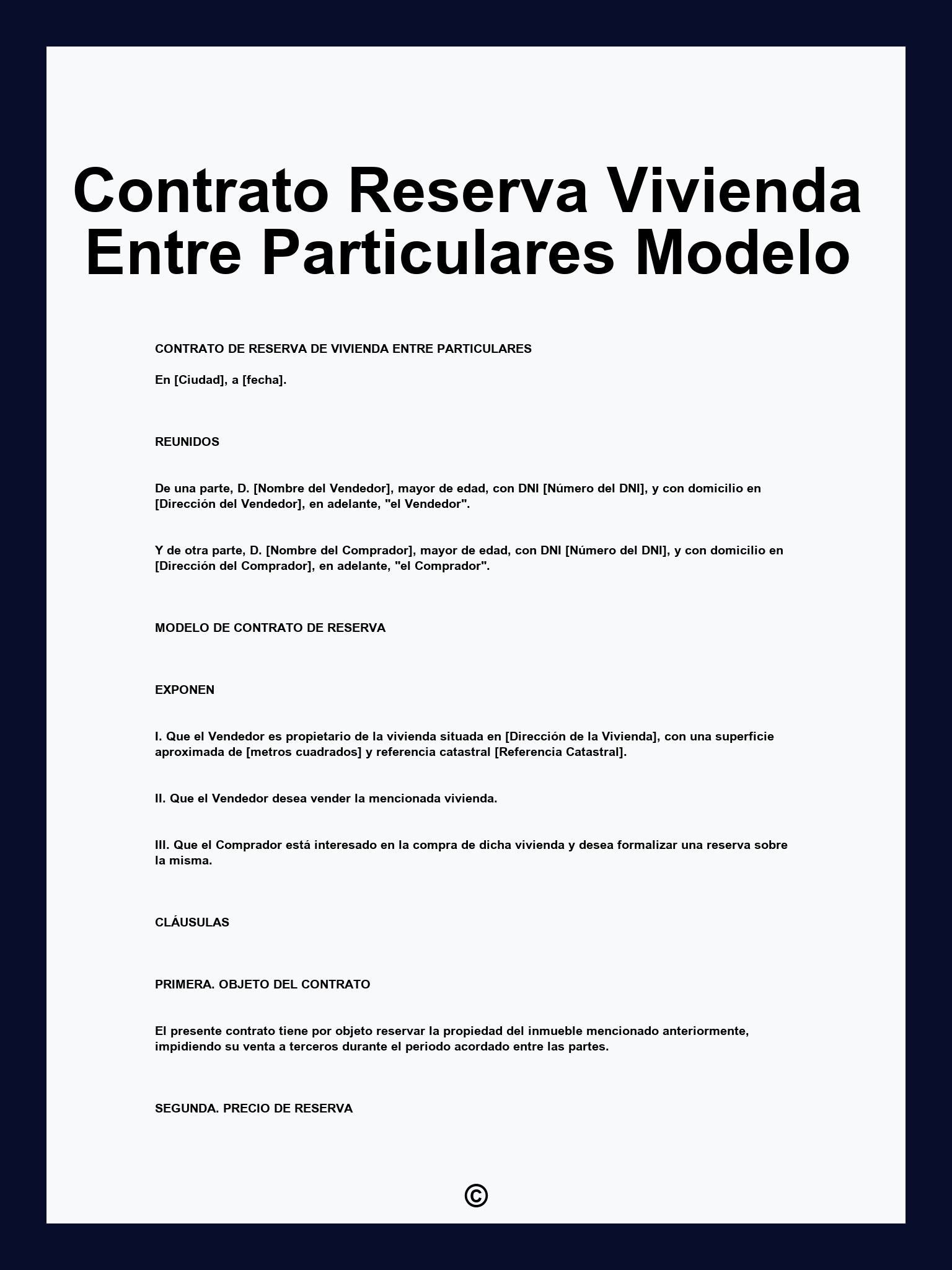 Contrato Reserva Vivienda Entre Particulares Modelo