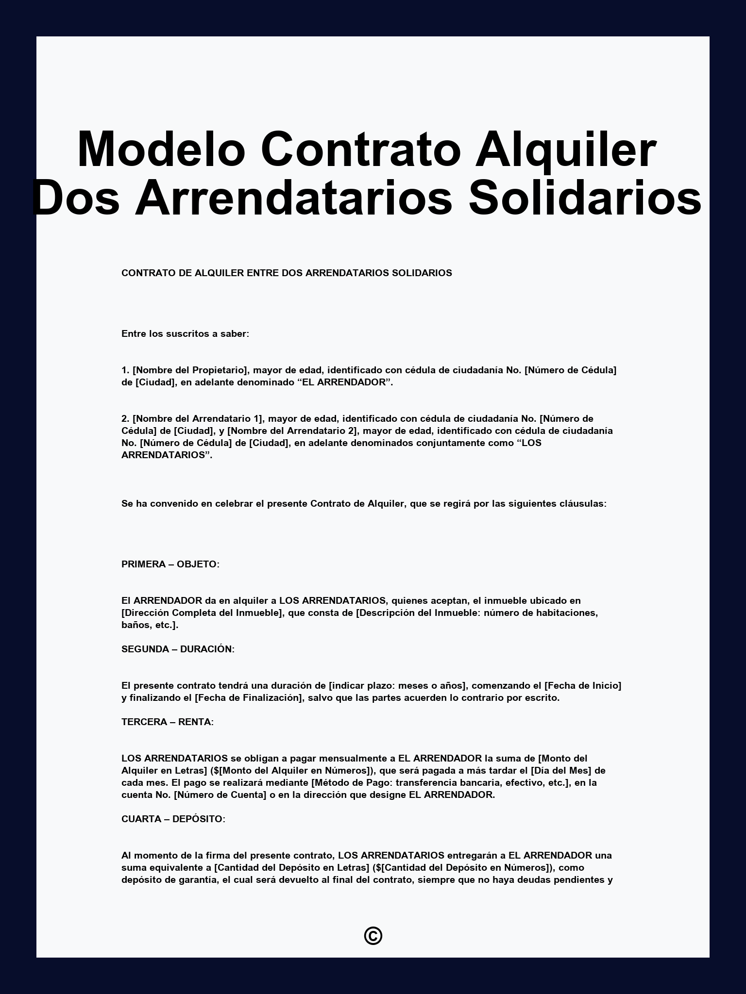 Modelo Contrato Alquiler Dos Arrendatarios Solidarios