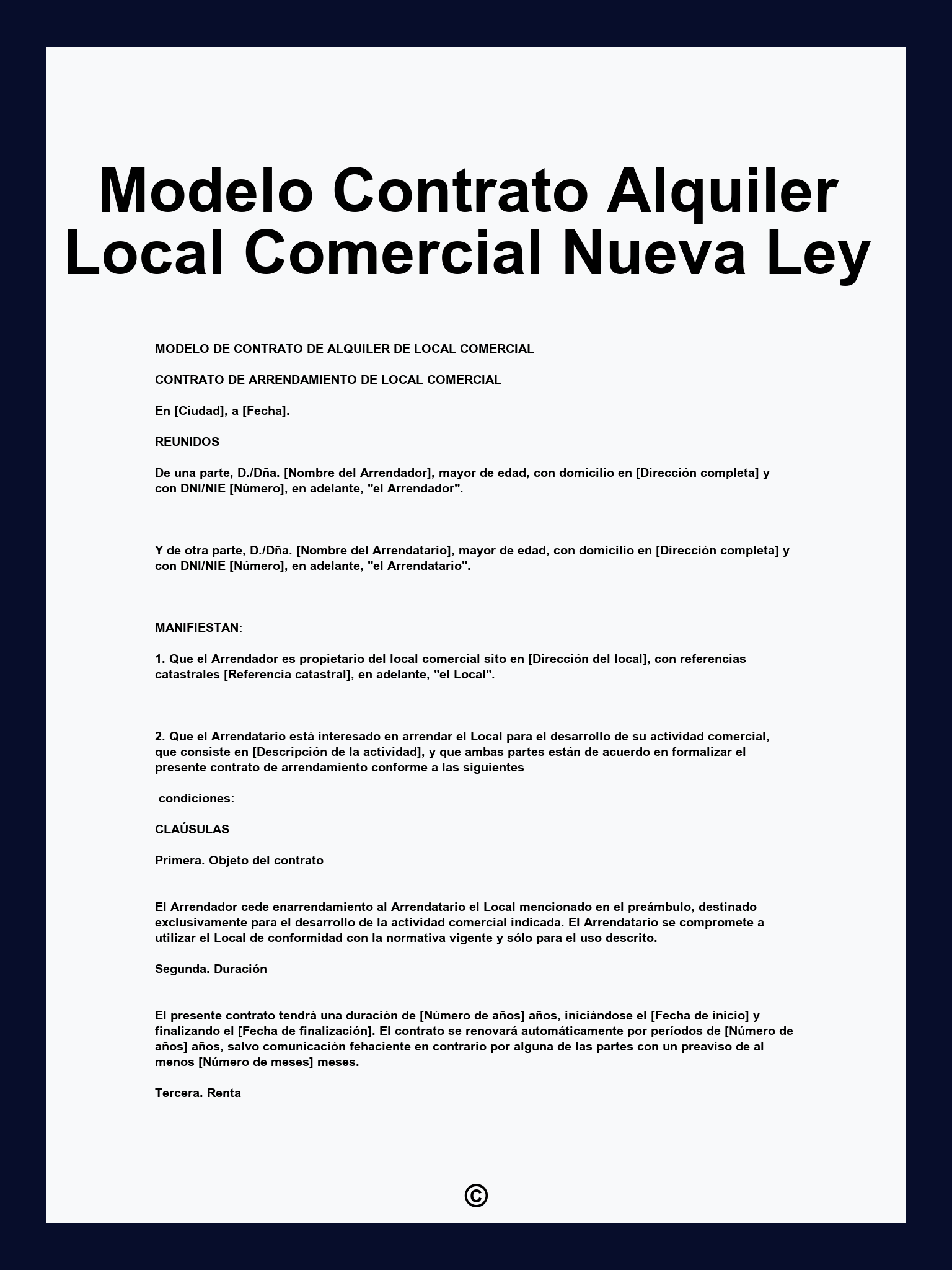 Modelo Contrato Alquiler Local Comercial Nueva Ley