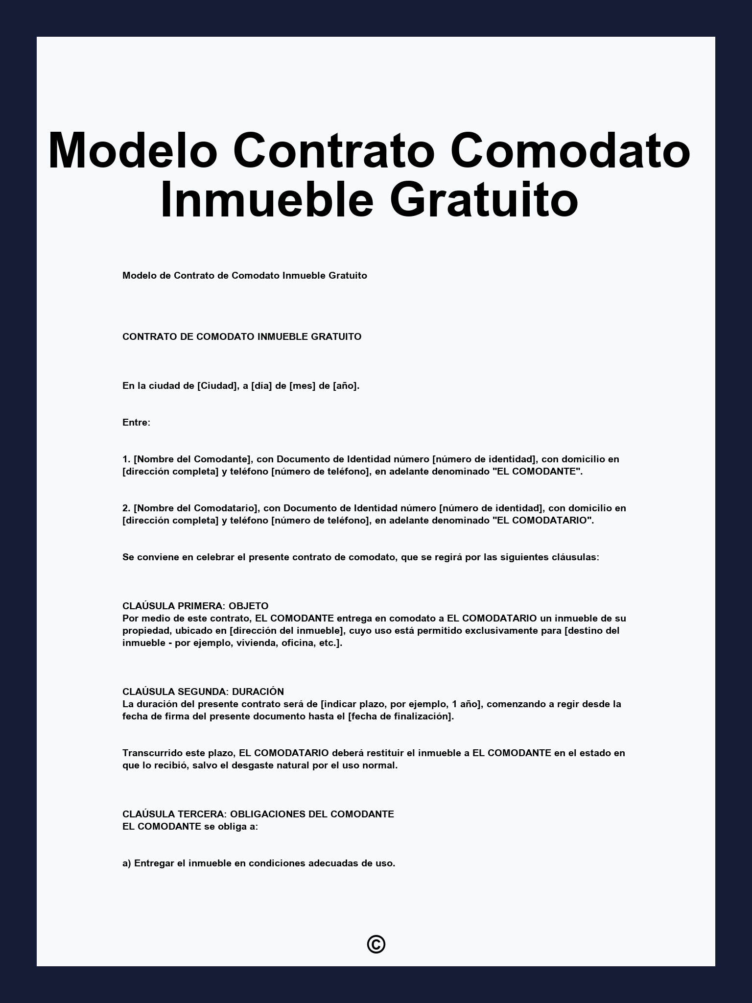 Modelo Contrato Comodato Inmueble Gratuito