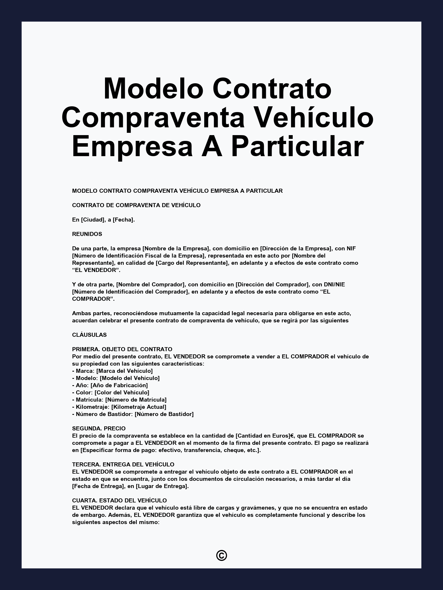 Modelo Contrato Compraventa Vehículo Empresa A Particular