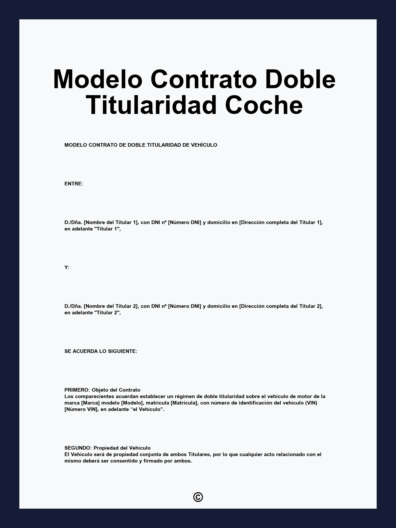 Modelo Contrato Doble Titularidad Coche