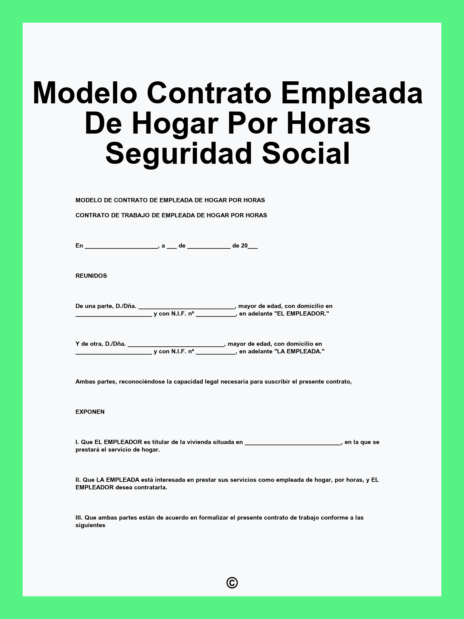 Modelo Contrato Empleada De Hogar Por Horas Seguridad Social