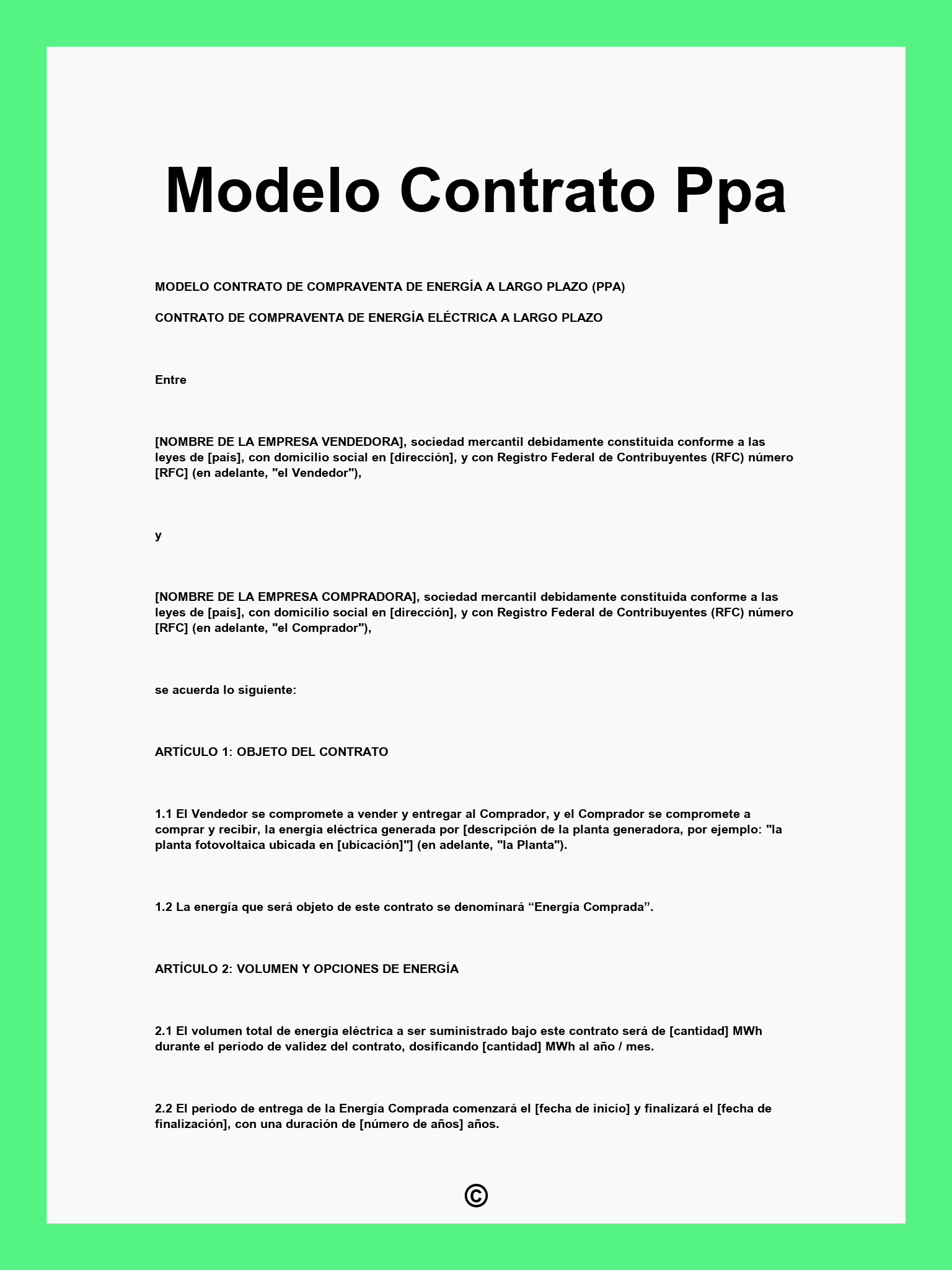 Modelo Contrato Ppa