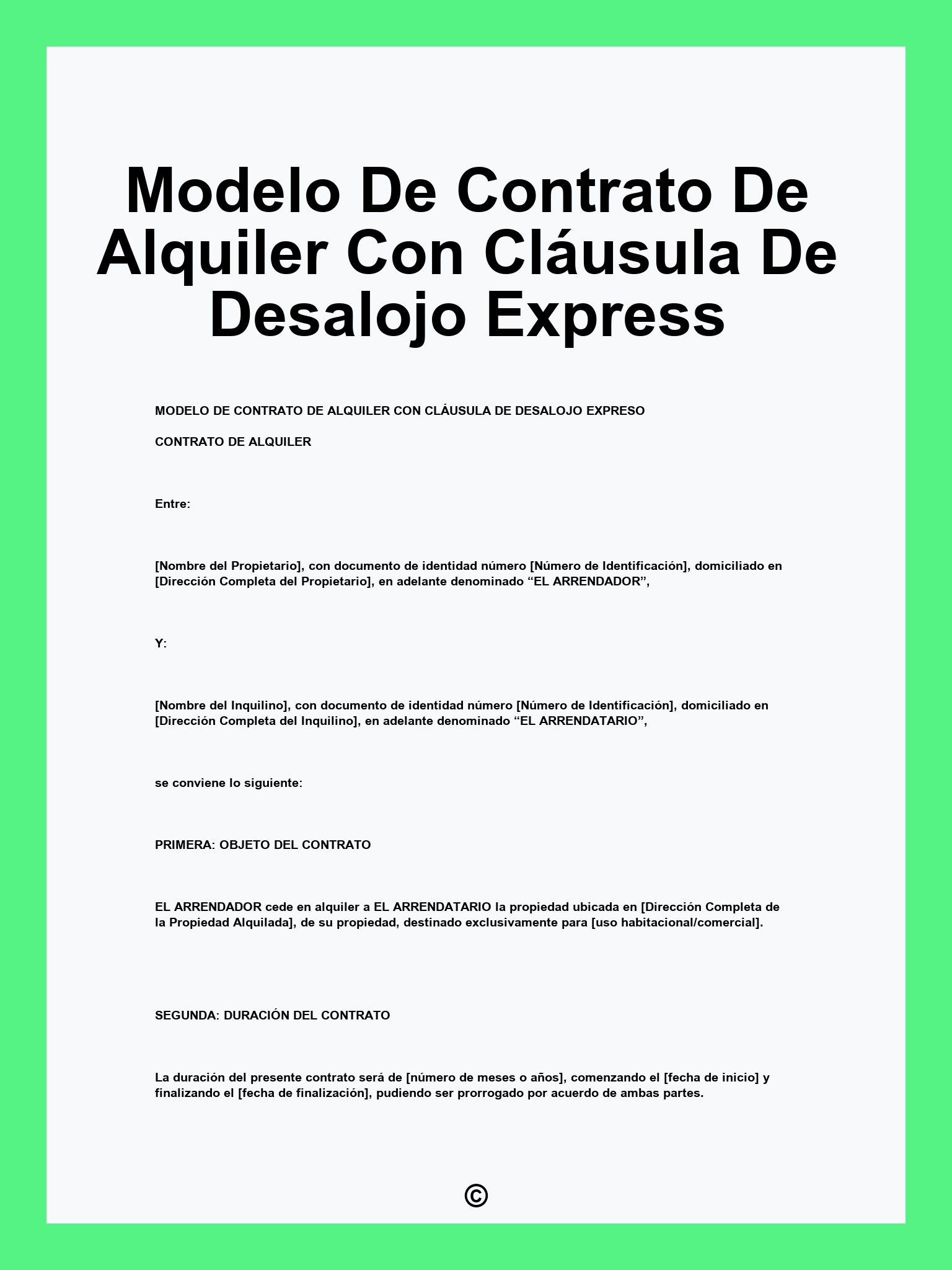Modelo De Contrato De Alquiler Con Cláusula De Desalojo Express