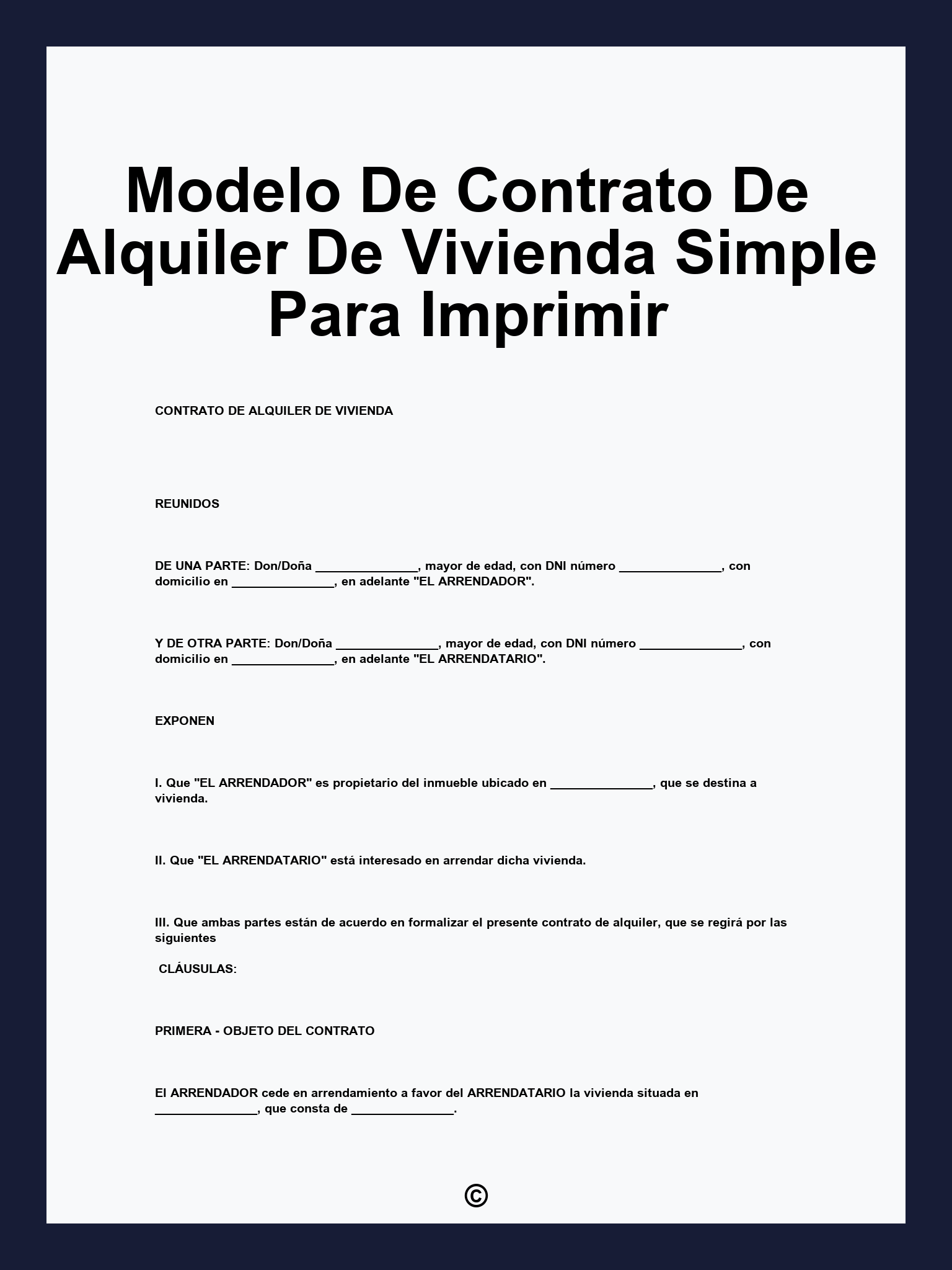 Modelo De Contrato De Alquiler De Vivienda Simple Para Imprimir