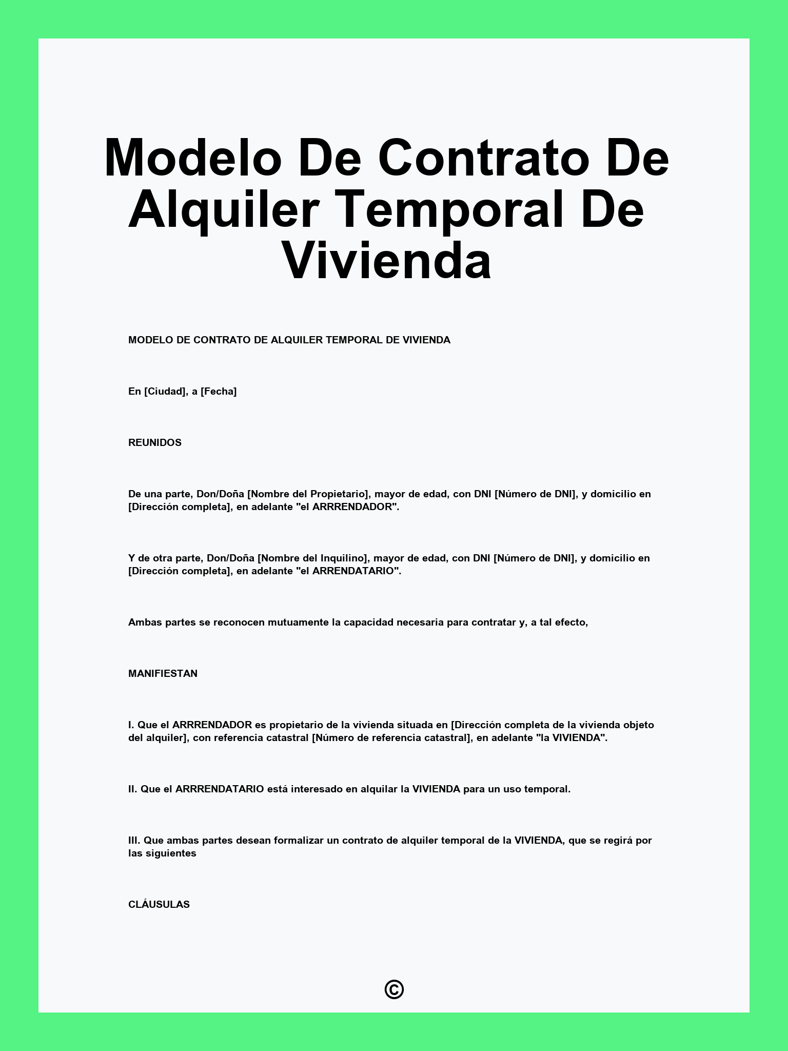 Modelo De Contrato De Alquiler Temporal De Vivienda