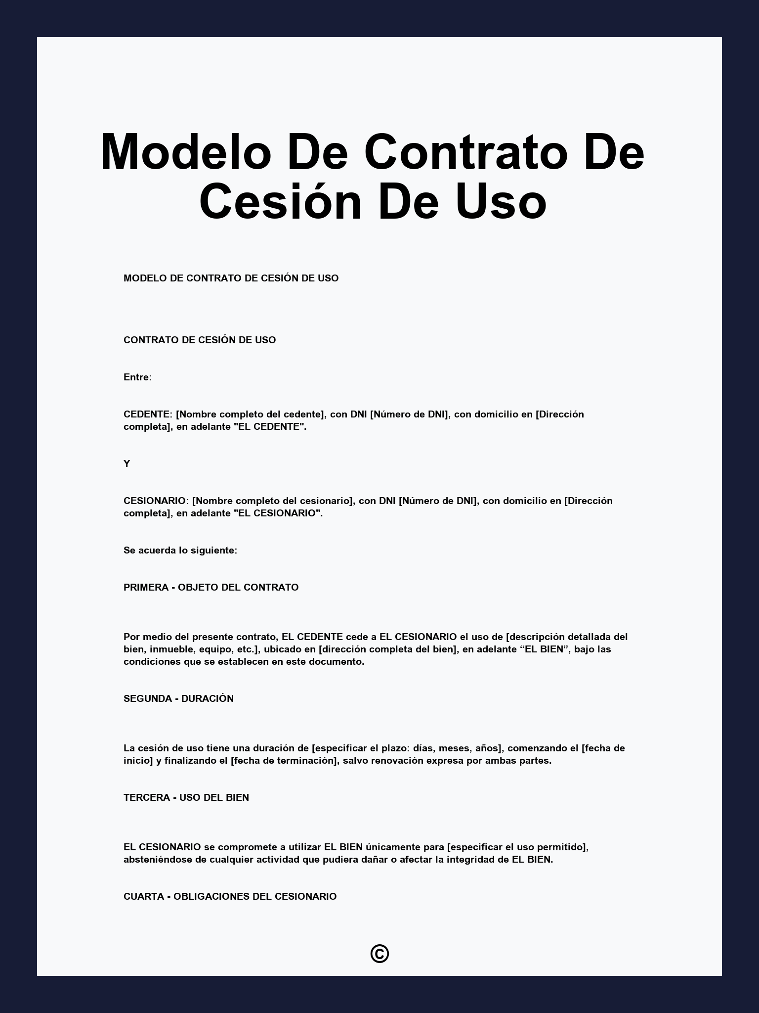 Modelo De Contrato De Cesión De Uso