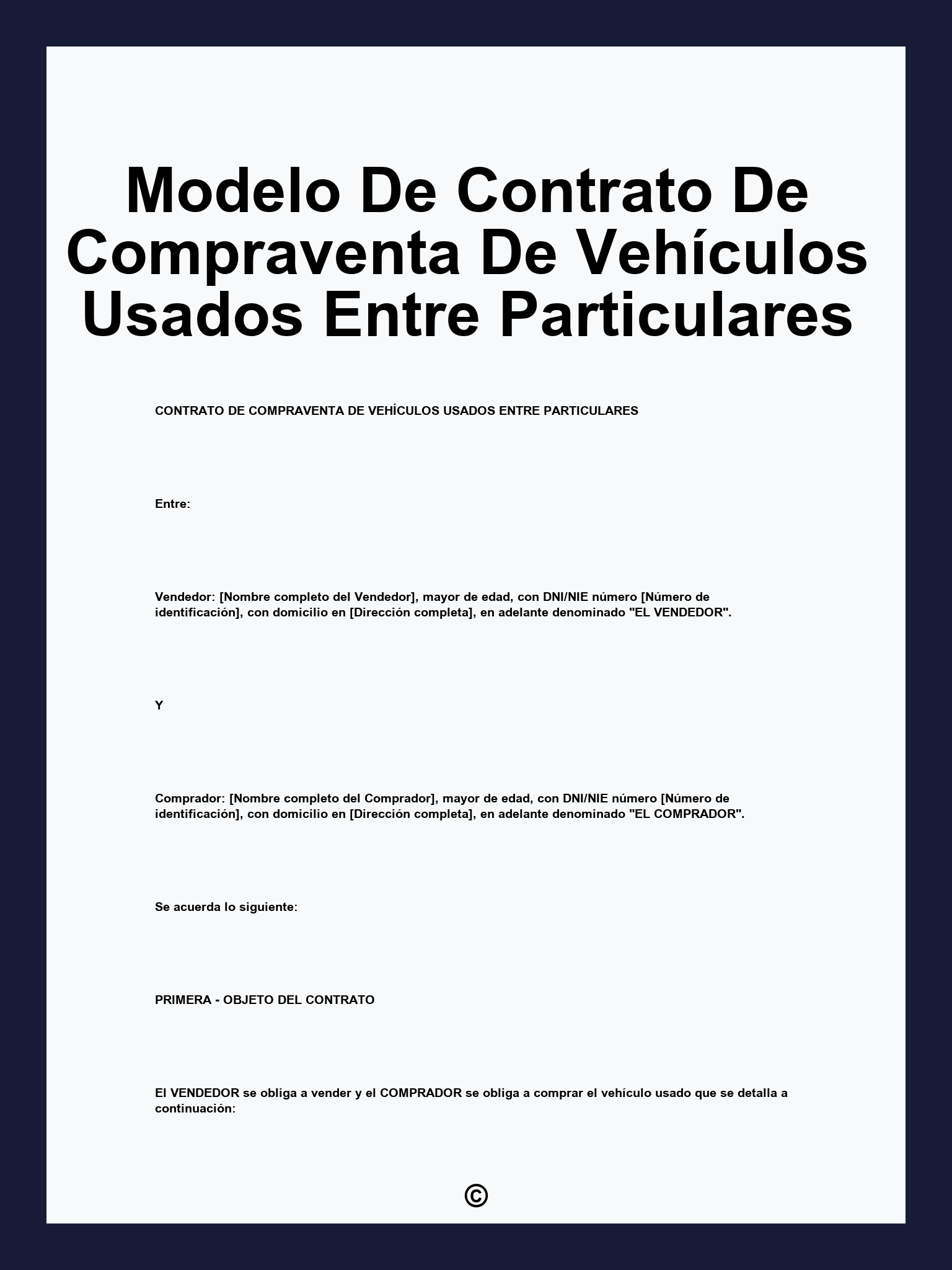Modelo De Contrato De Compraventa De Vehículos Usados Entre Particulares
