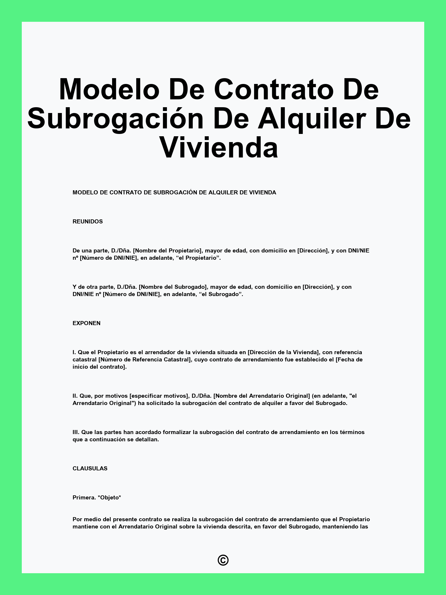 Modelo De Contrato De Subrogación De Alquiler De Vivienda