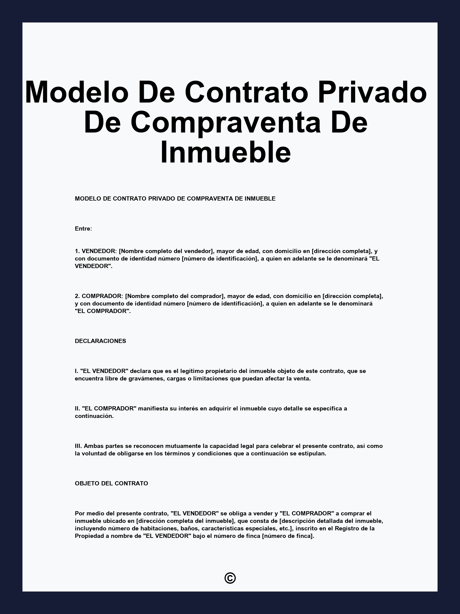 Modelo De Contrato Privado De Compraventa De Inmueble
