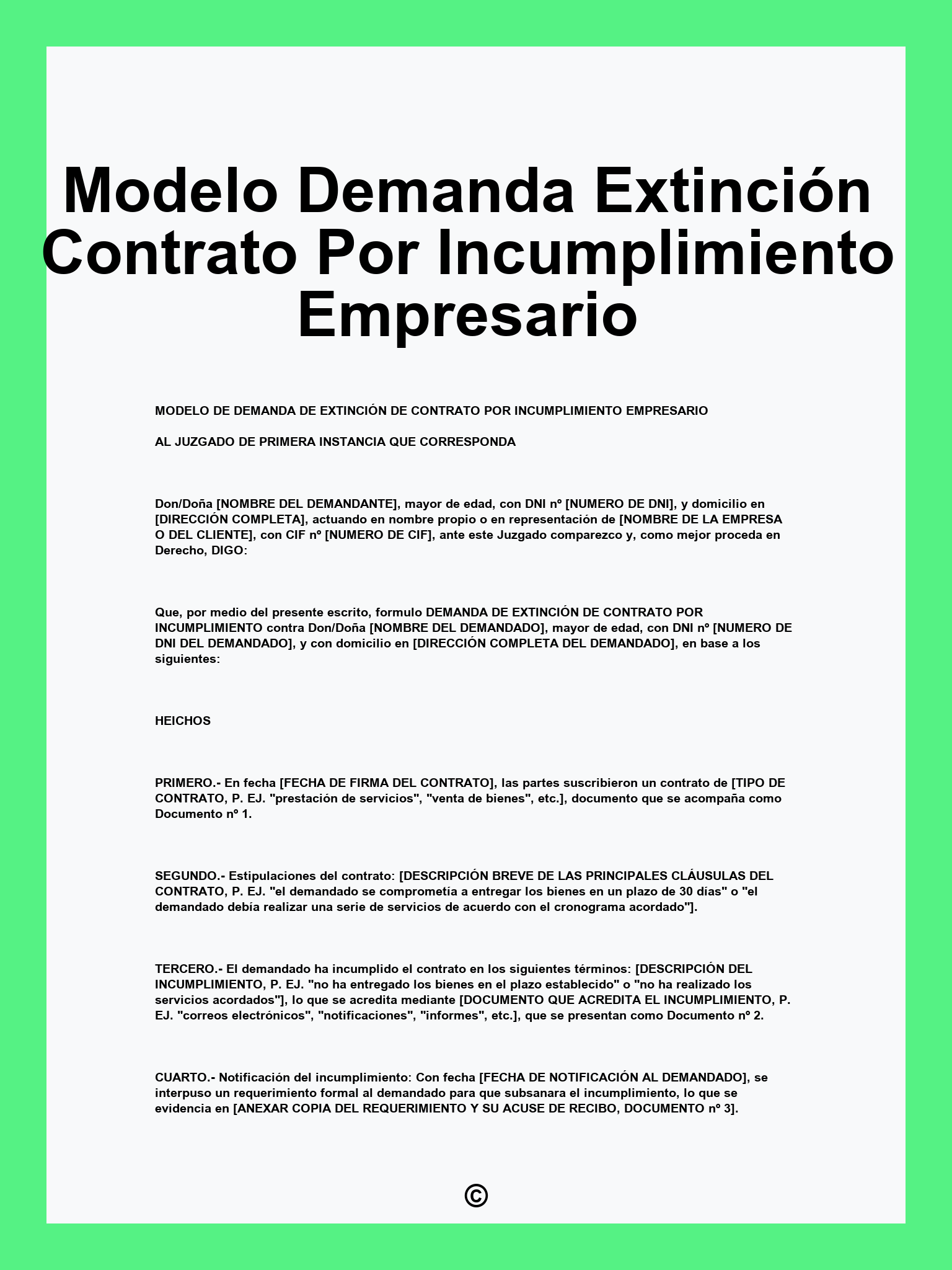 Modelo Demanda Extinción Contrato Por Incumplimiento Empresario