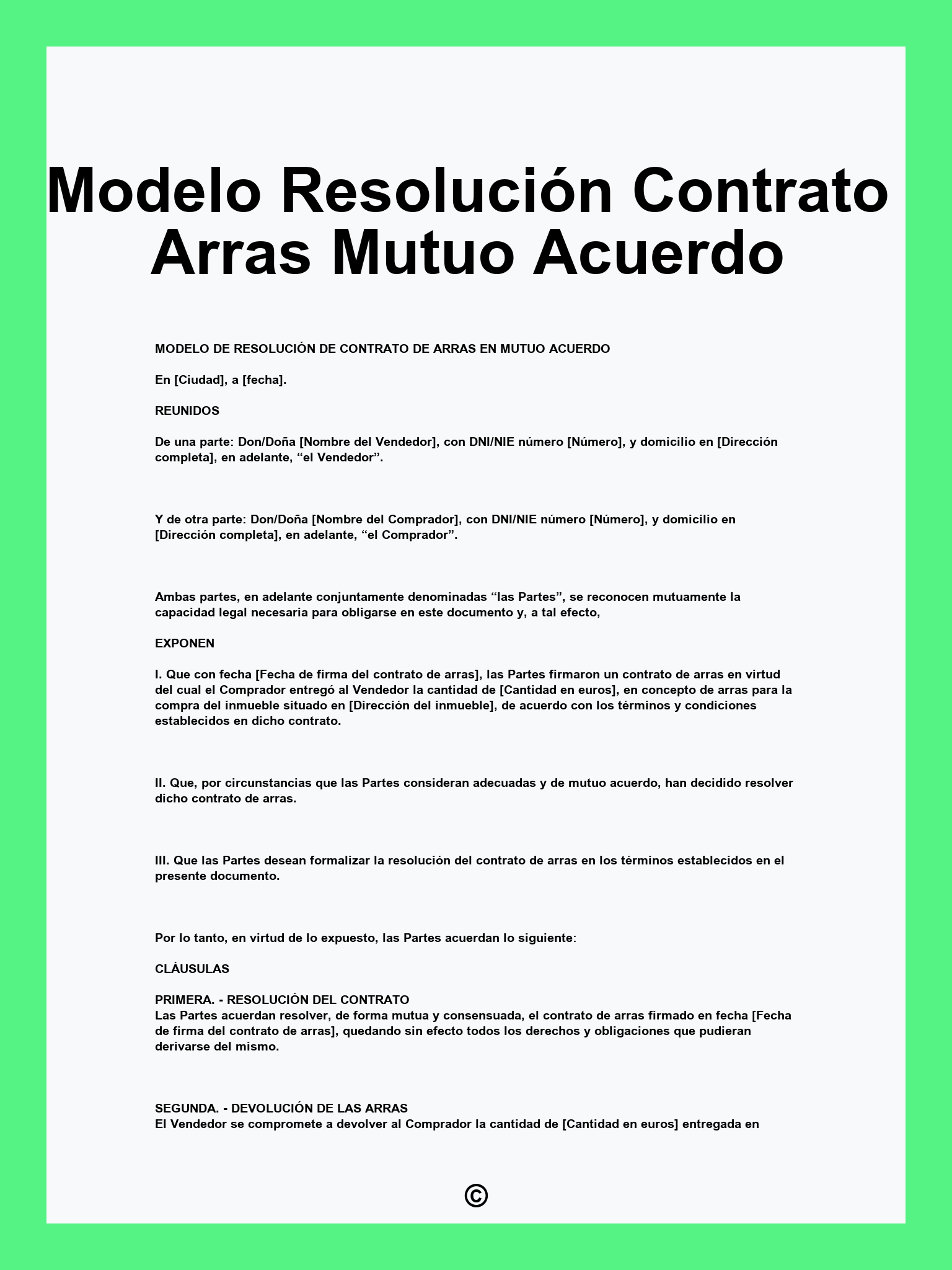 Modelo Resolución Contrato Arras Mutuo Acuerdo