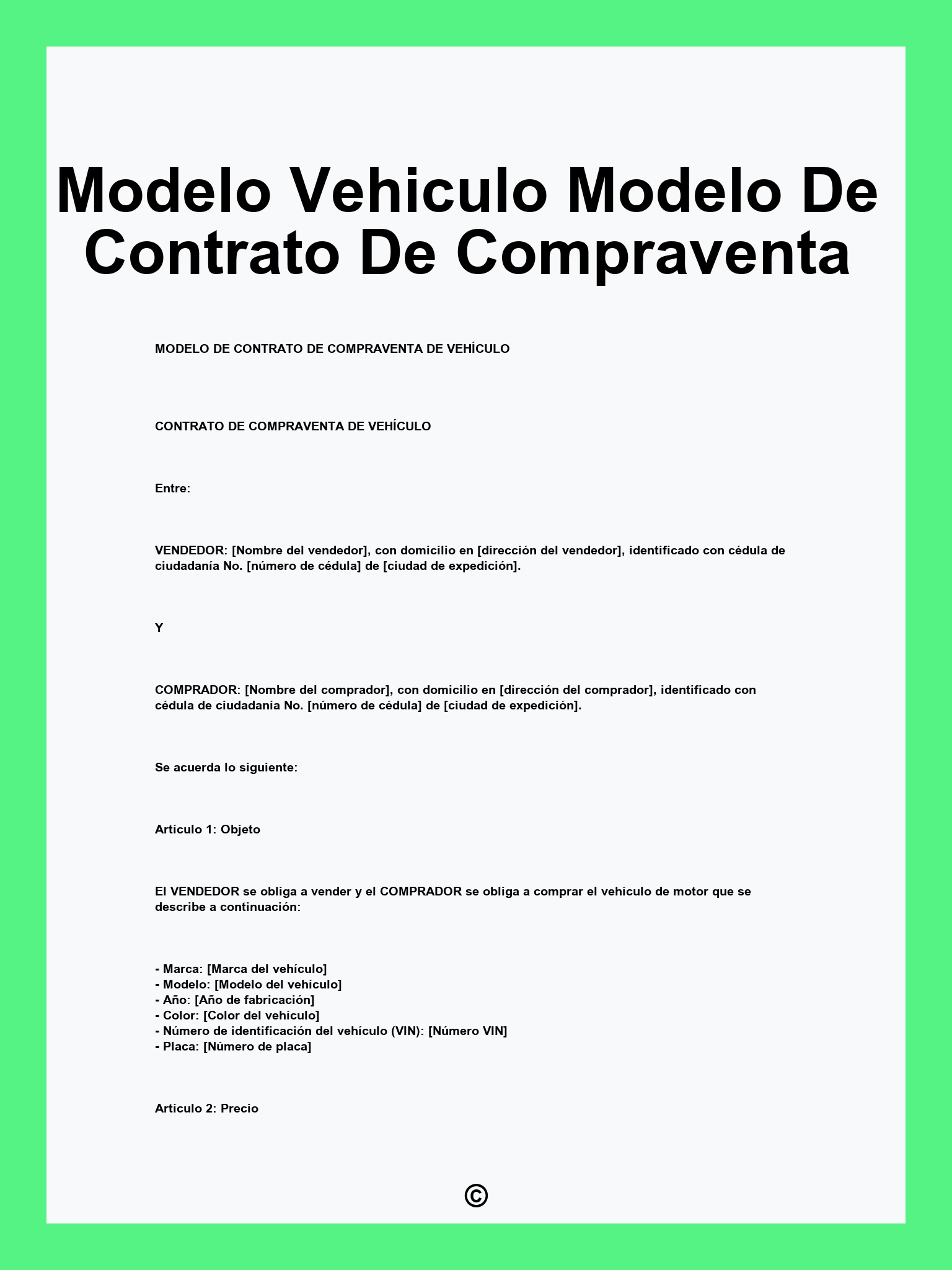 Modelo Vehiculo Modelo De Contrato De Compraventa
